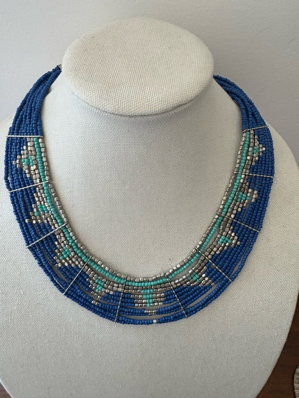 Blue and Turquoise Multi-Strand Beaded Necklace